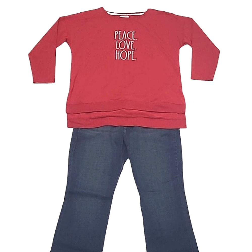 Rae Dunn Holiday Sweatshirt Pullover Christmas Top Ribbed Hem Peace Love Hope - Picture 4 of 17
